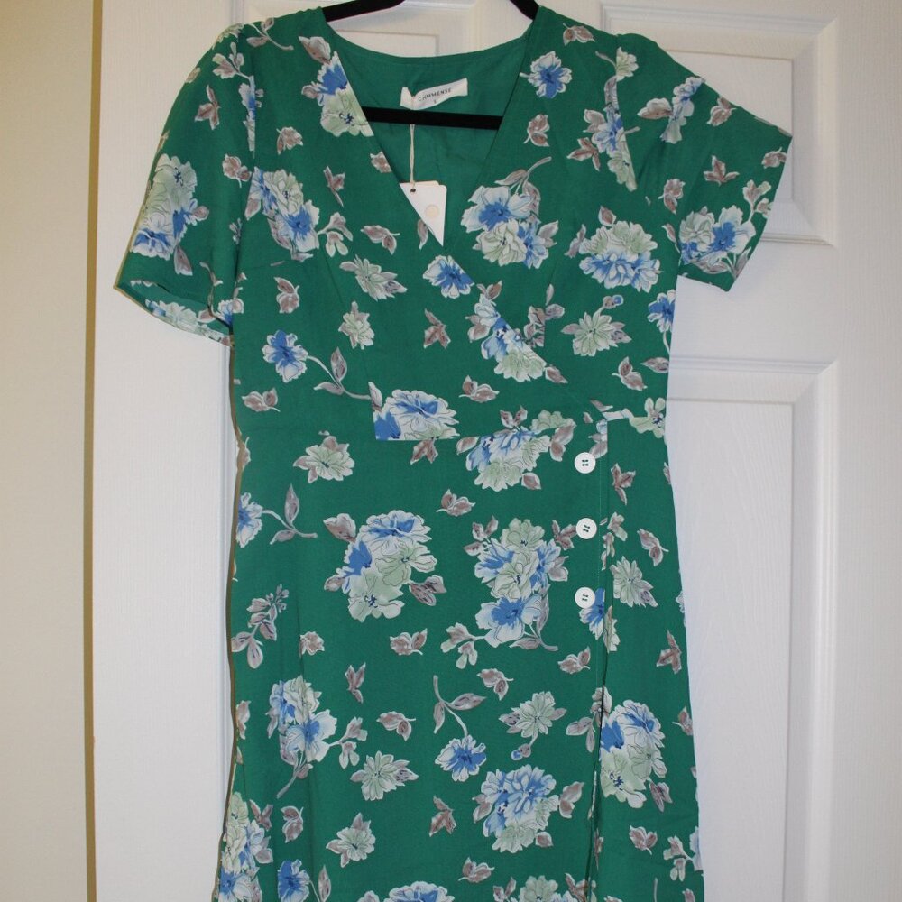 Green floral wrap dress